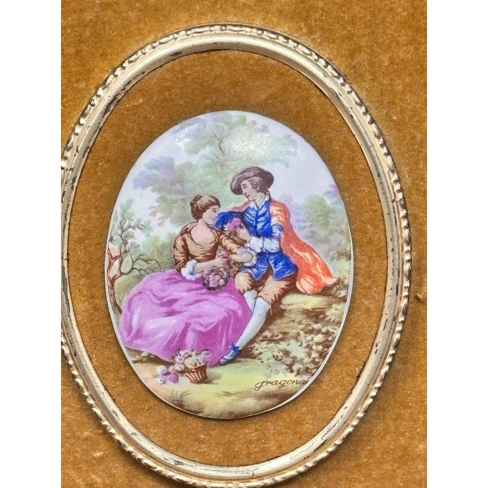 Vtg French FRAGONARD Porcelain Cameo Framed ORNATE Velvet Hollywood Regency